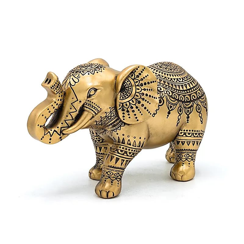 Gold elephant ornament with raised trunk