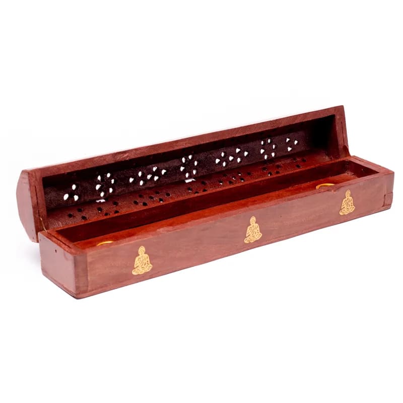 Buddha incense burner box open showing stick storage