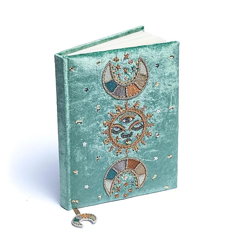 Velvet Notebook, Mint with Moon Phases (A5)